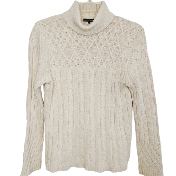 VTG Jeanne Pierre Sweater Large Turtleneck Cable Knit Fishermans Knit Bobbled - Picture 1 of 12